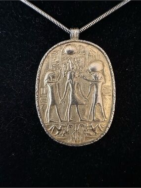 D’Orlan Gold-Tone Egyptian Motif Oval Pendant Necklace